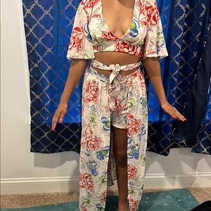 Floral Print Jumpsuit with Tie-Front